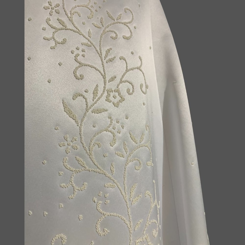 2ND BEAD EMBROIDERED WHT SATIN DRESS & MATCHING SHRT-SLEEVED CROP JACKET SZ 8